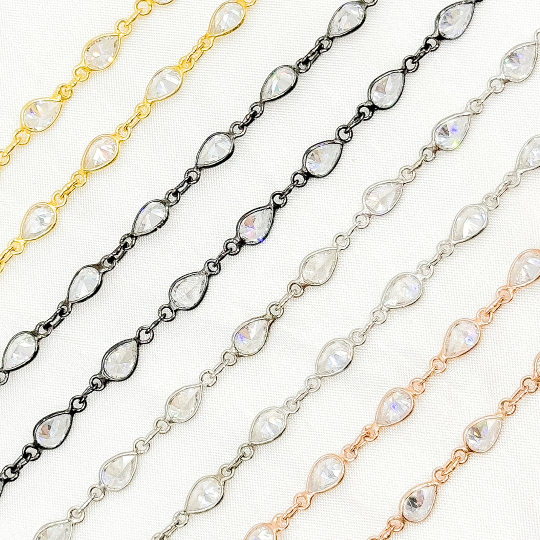 Cubic Zirconia Pear Shape Connected Chain. CZ23