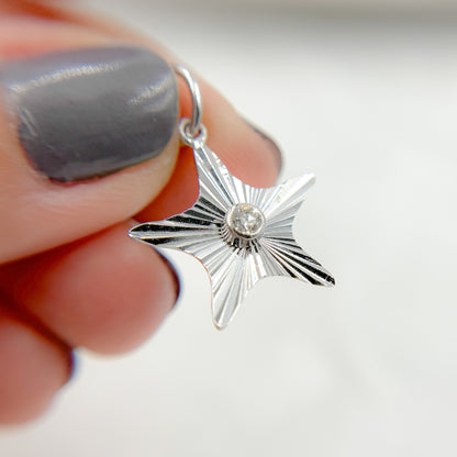 14K Solid White Gold Diamond Star
