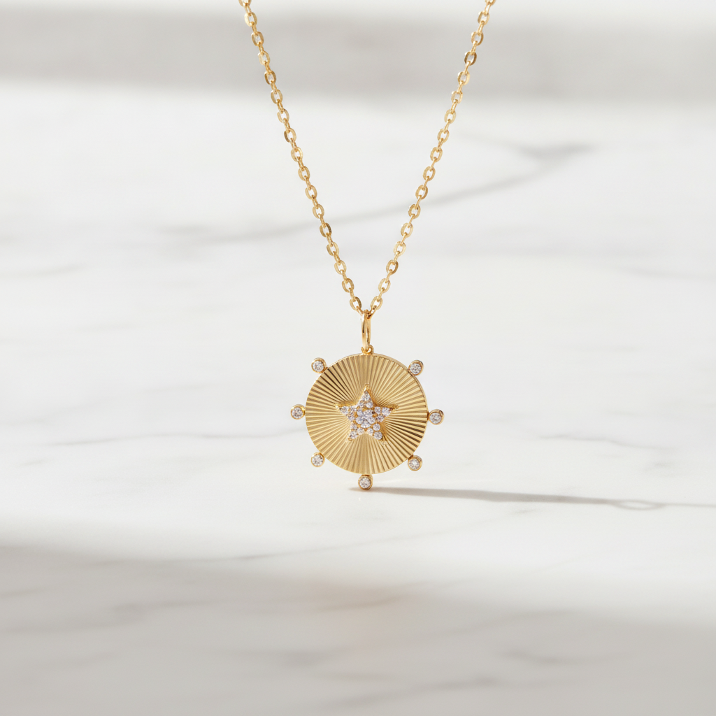 PFC33230. 14K Solid Gold Diamond Star Necklace