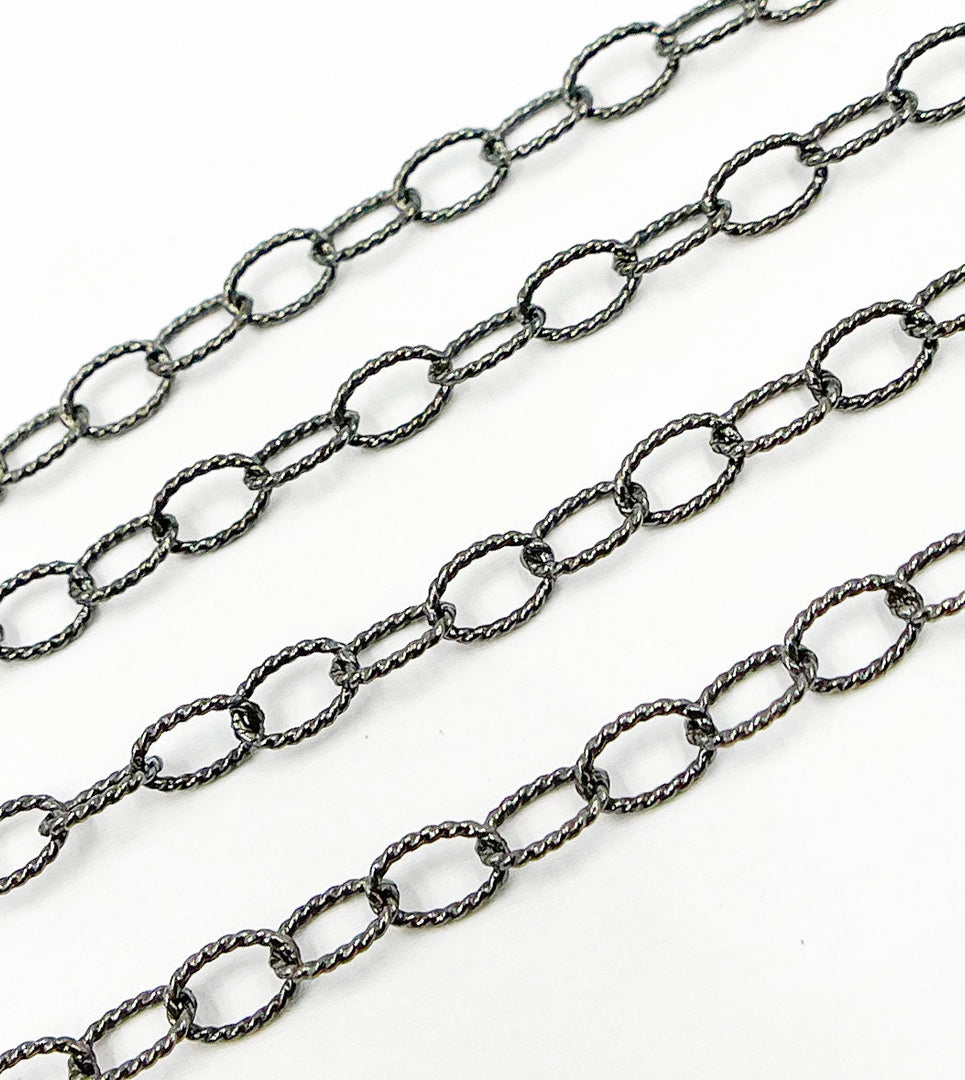 Black Rhodium 925 Sterling Silver Twisted Oval Link Chain. BR21