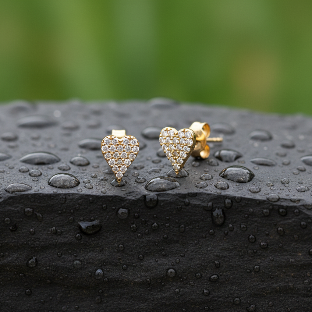 EFD54274. 14K Solid Gold Diamond Heart Earrings