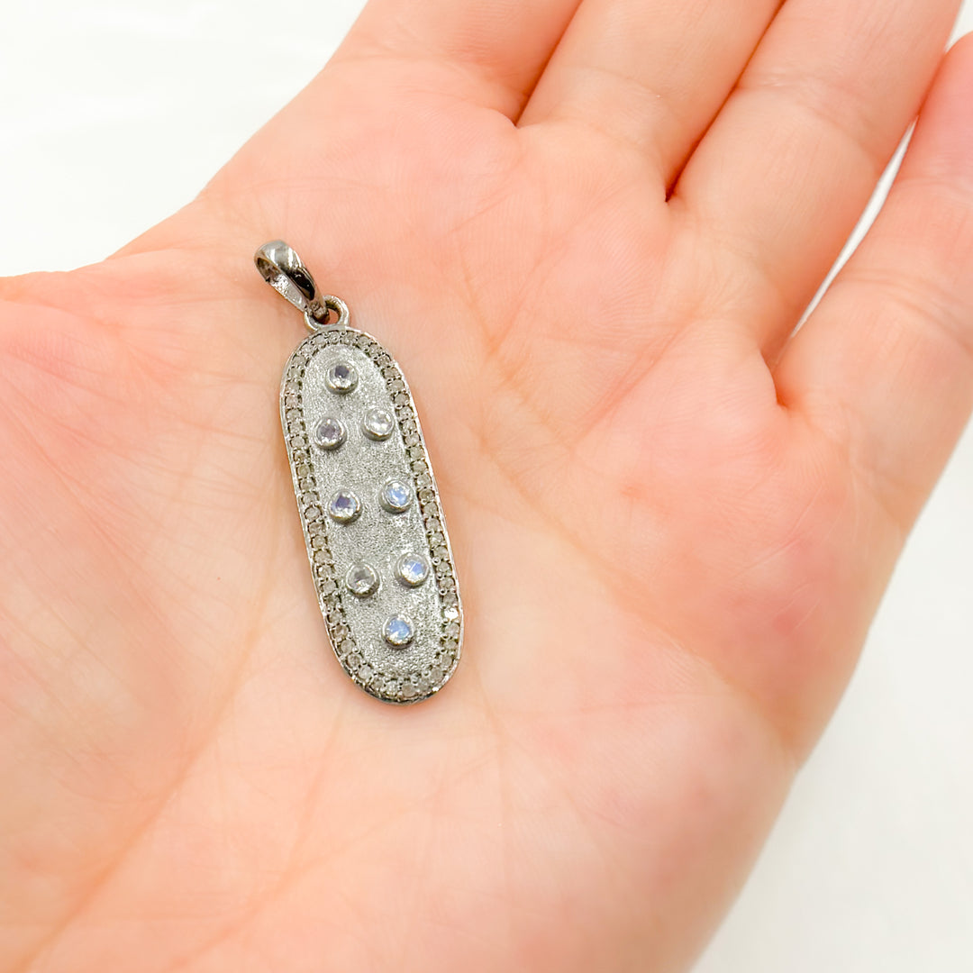 DSP069. Diamond Sterling Silver Oval Pendant with Gemstone