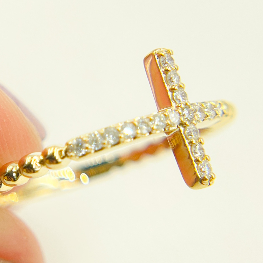 14K Solid Gold Cross Diamond Ring. RFB17457