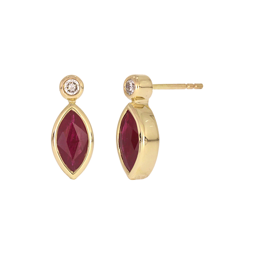 CE97070. 14K Solid Yellow Gold Diamond and Gemstone Marquise Stud Earring