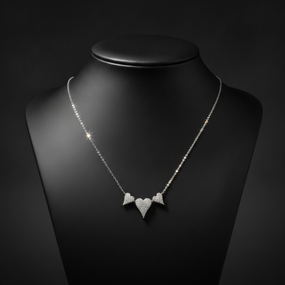 NT402973. 14K Solid Gold 3 Hearts Dainty Tiny Necklace