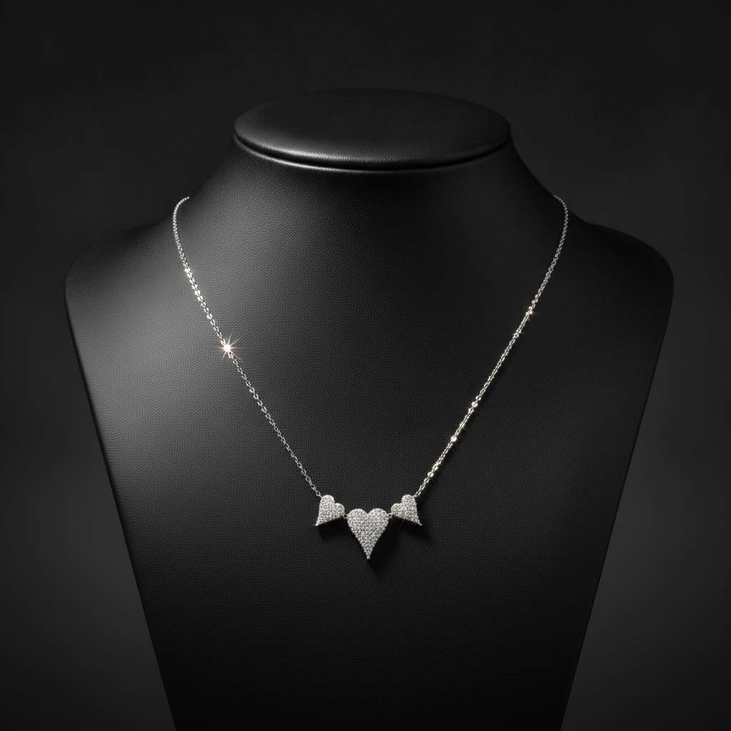 NT402973. 14K Solid Gold 3 Hearts Dainty Tiny Necklace