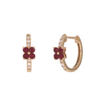 Load image into Gallery viewer, EHC57662. 14K Solid Gold Floral Diamond &amp; Gemstone Hoop Earrings