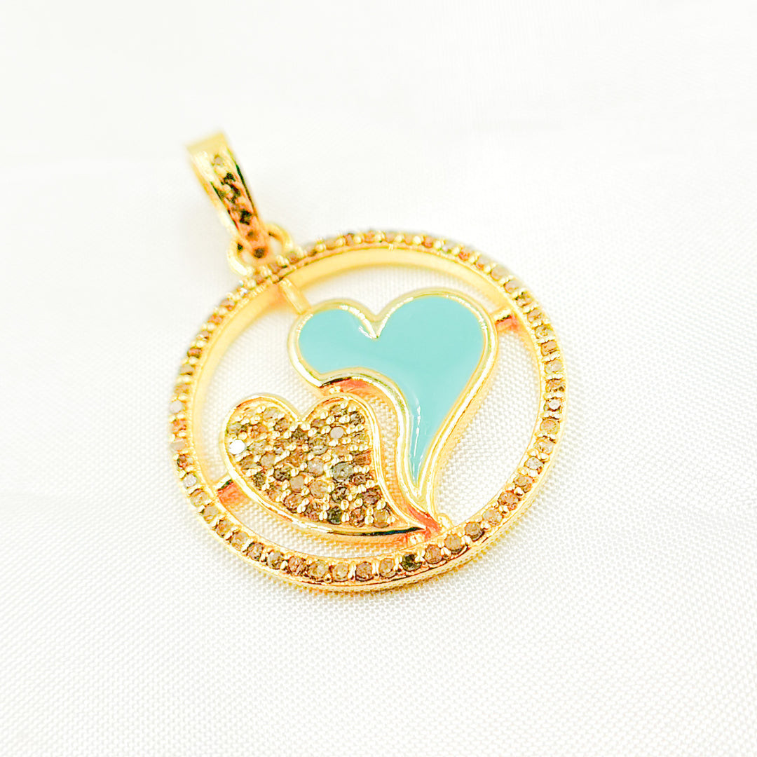 DP774A. Diamond Sterling Silver Round Heart Enamel Pendant