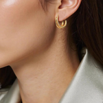 Load image into Gallery viewer, 15850006741. 14K Solid Gold Smooth and Textured Twisted Triple Hollow Hoop Earrings