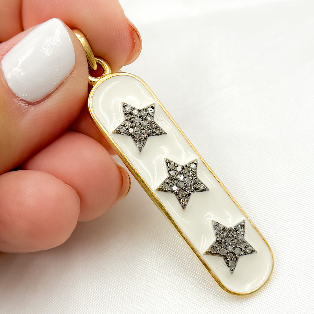 DP465A. Diamond Sterling Silver Oval Stars Enamel Pendant