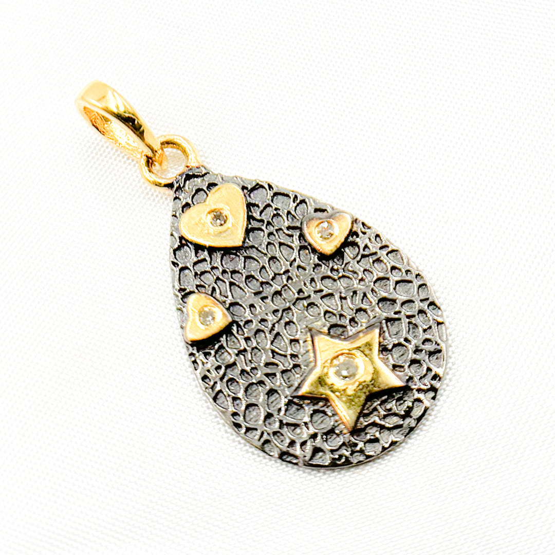 Diamond Sterling Silver Drop Heart & Star Pendant