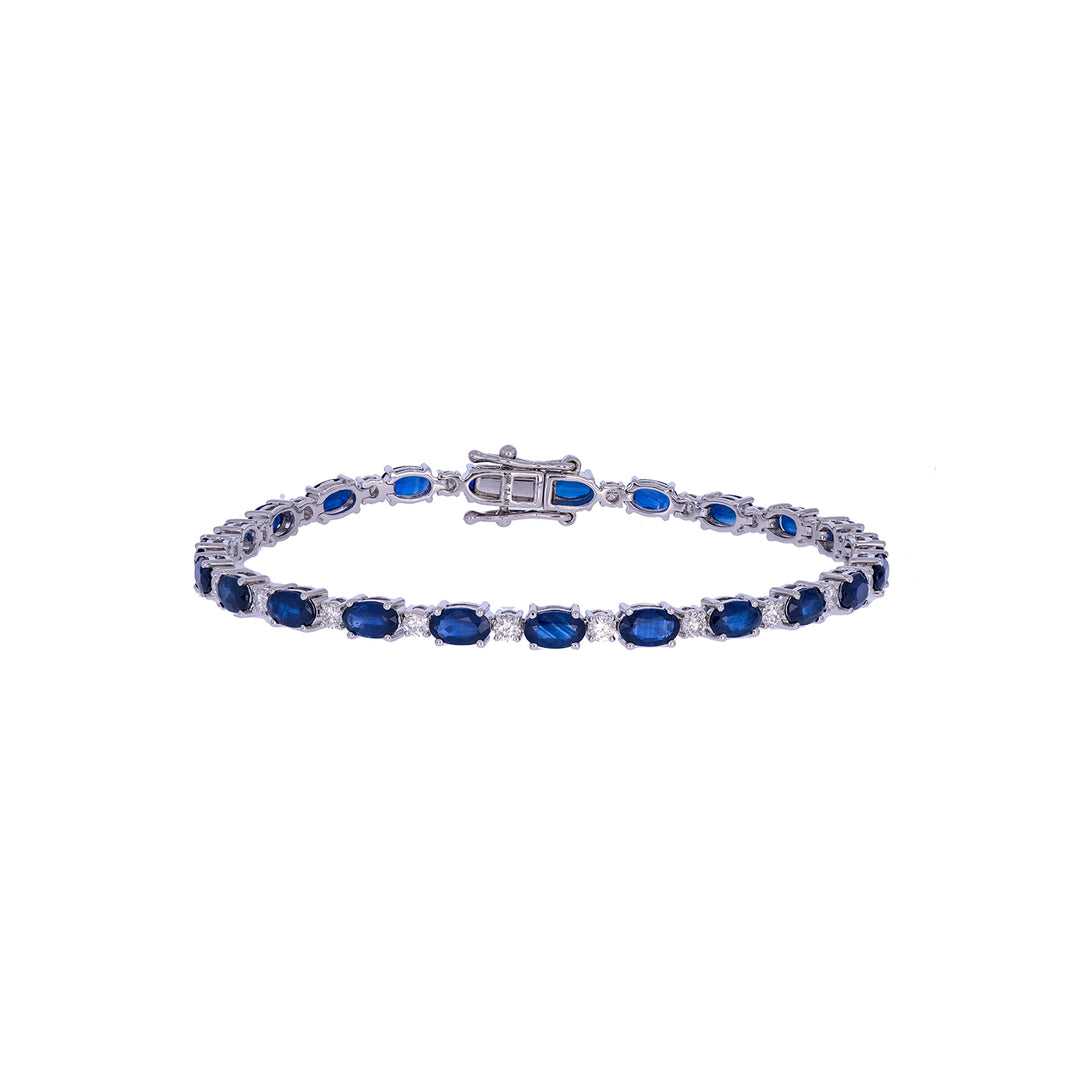 CB97295BS5X3. 14K Solid White Gold Diamond and Blue Sapphire Bracelet
