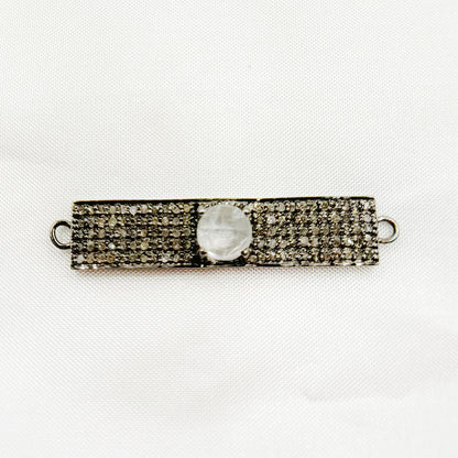 DC9. Silver Diamond and Gemstone Rectangle Connector