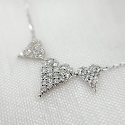 14K Solid Gold 3 Hearts Dainty Tiny Necklace