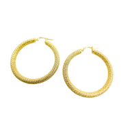 14K Solid Gold Earrings with Texture Circle Shape Hoop