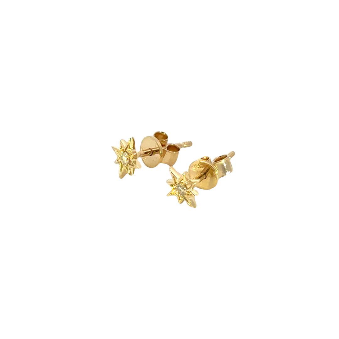 ER413159Y. 14K Solid Gold Star Diamond Studs Earrings