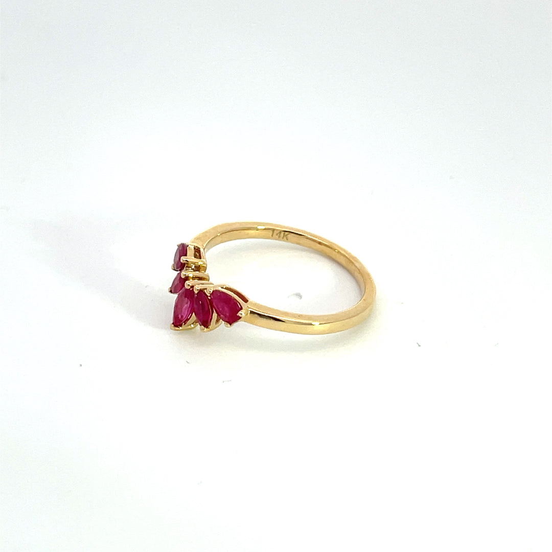 14k Solid Yellow Gold Ruby Flower Ring. RAF01092RU