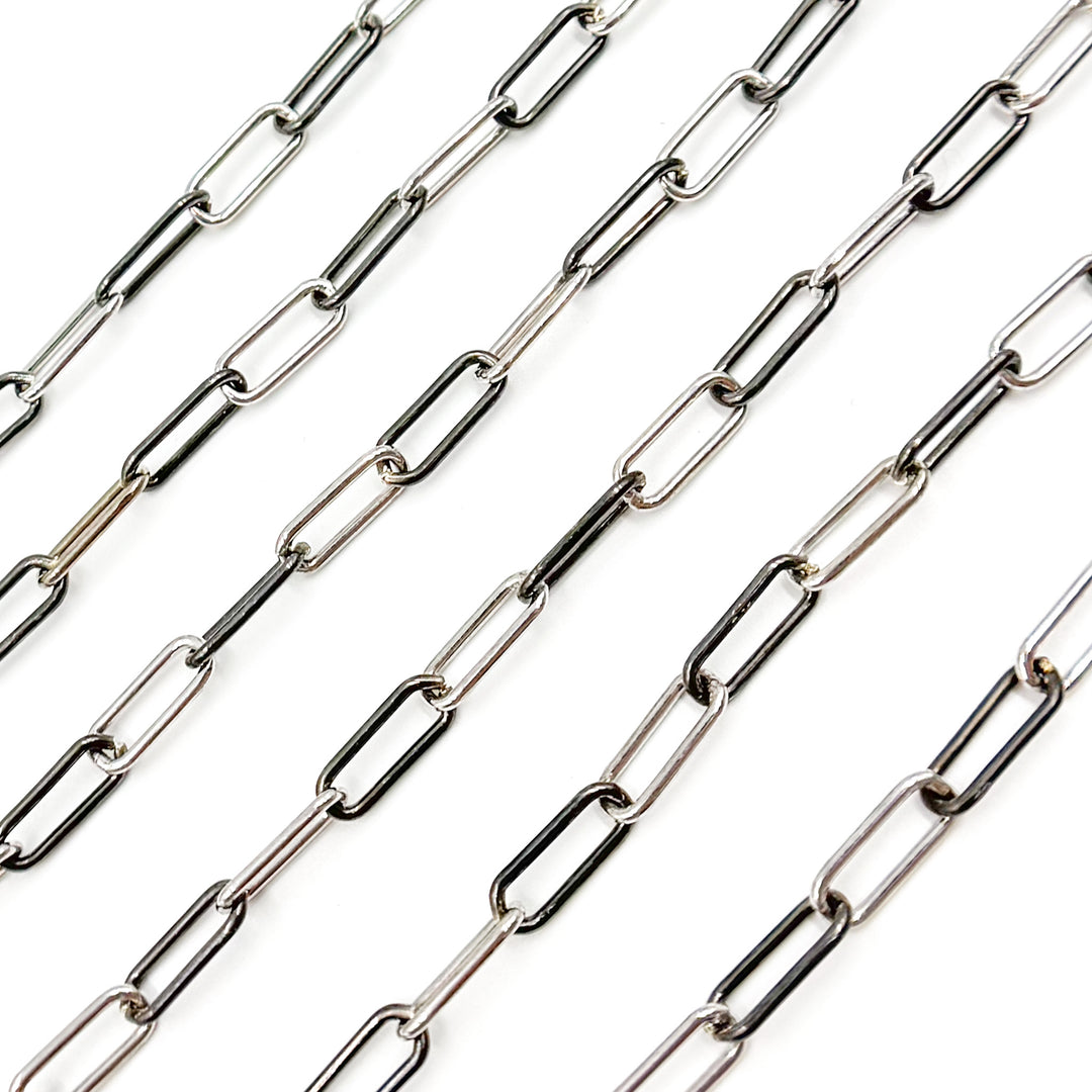 V168SB. Black Rhodium Sterling Silver Smooth Paperclip Chain