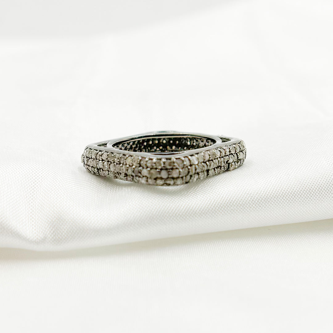 DE01. Diamond Black Rhodium Sterling Silver Square Ring