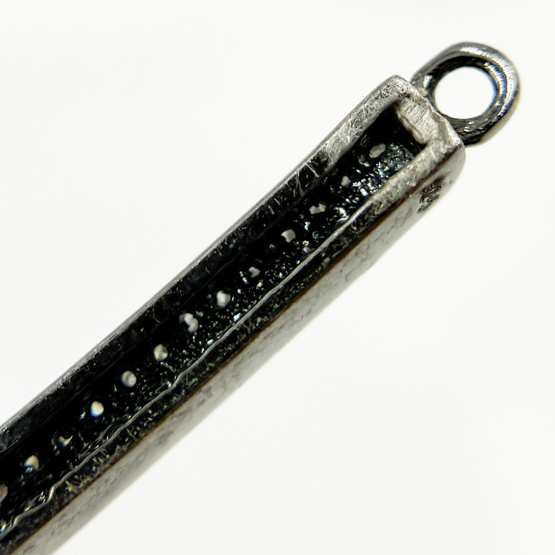 Pave Diamond & 925 Sterling Silver Black Rhodium Long Bar Connector. DC182