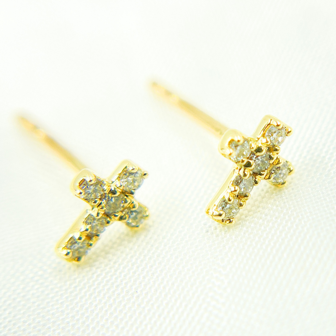 ER413908Y. 14 Solid Yellow Gold Diamond Cross Studs