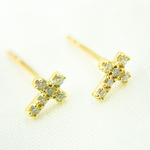 Load image into Gallery viewer, 14 Solid Yellow Gold Diamond Cross Studs. ER413908Y
