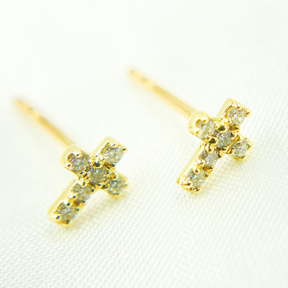 ER413908Y. 14 Solid Yellow Gold Diamond Cross Studs