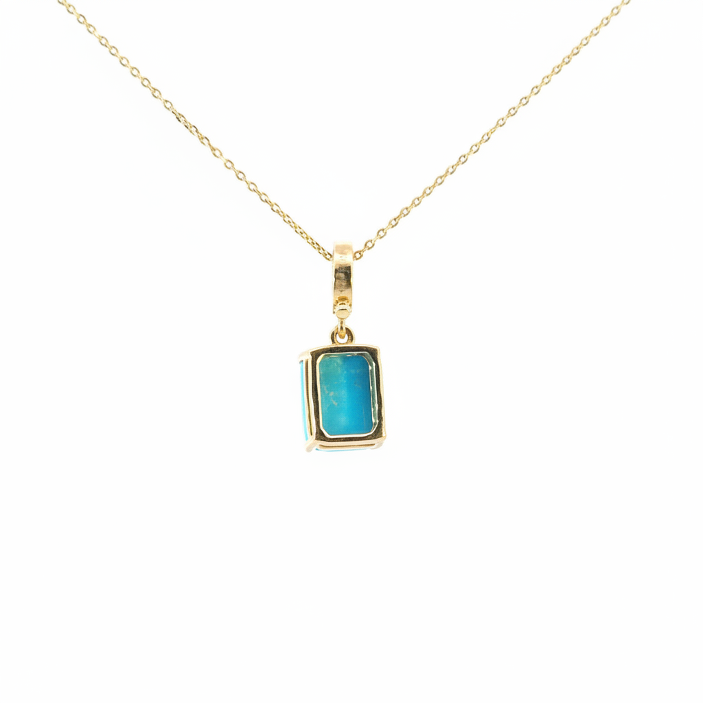 CMA00368TQ. 14K Solid Gold Rectangular-Shaped Turquoise Charm