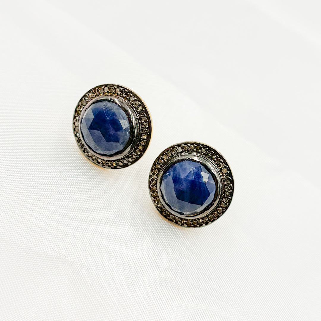 DE029. Diamond Sterling Silver Gemstone Round Studs