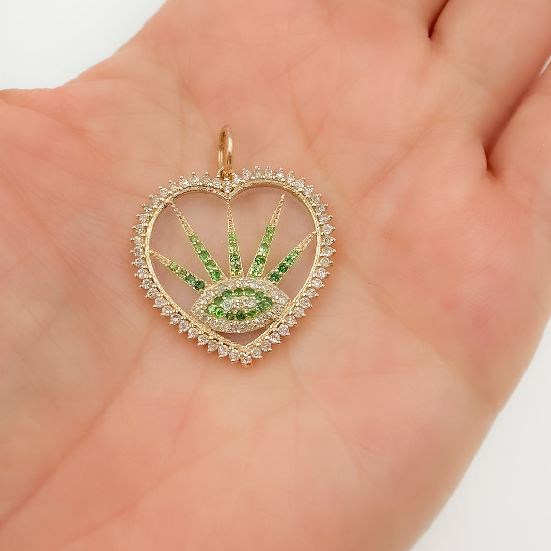 14K Solid Gold Evil Eye Heart Pendants