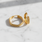 Load image into Gallery viewer, 15850023956. 14K Solid Gold Smooth and Textured Hexagonal Hollow Hoop Earrings