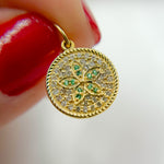 Load image into Gallery viewer, 14K Solid Gold Diamond and Gemstone Flower Circle Charm. GDP364
