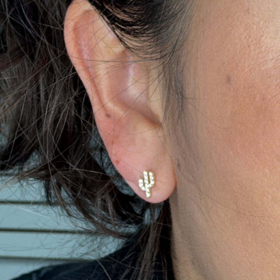 14k Solid Gold Diamond Cactus Studs Earrings. ER418012Y