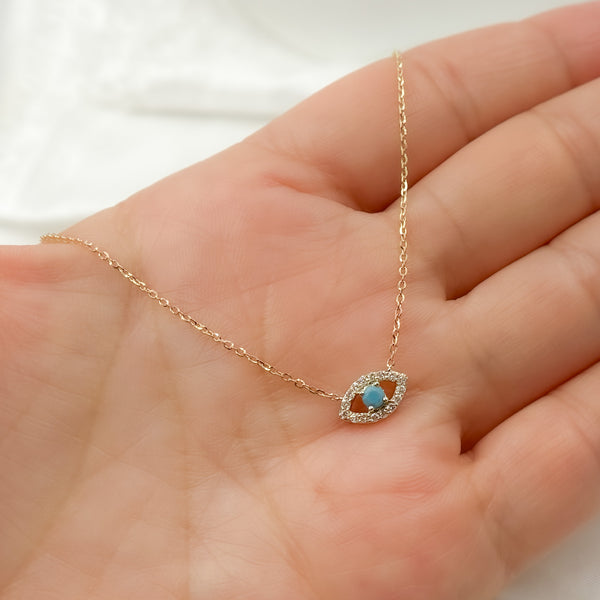 NT404404TQ. 14K Solid Gold Diamond and Gemstone Eye Necklace
