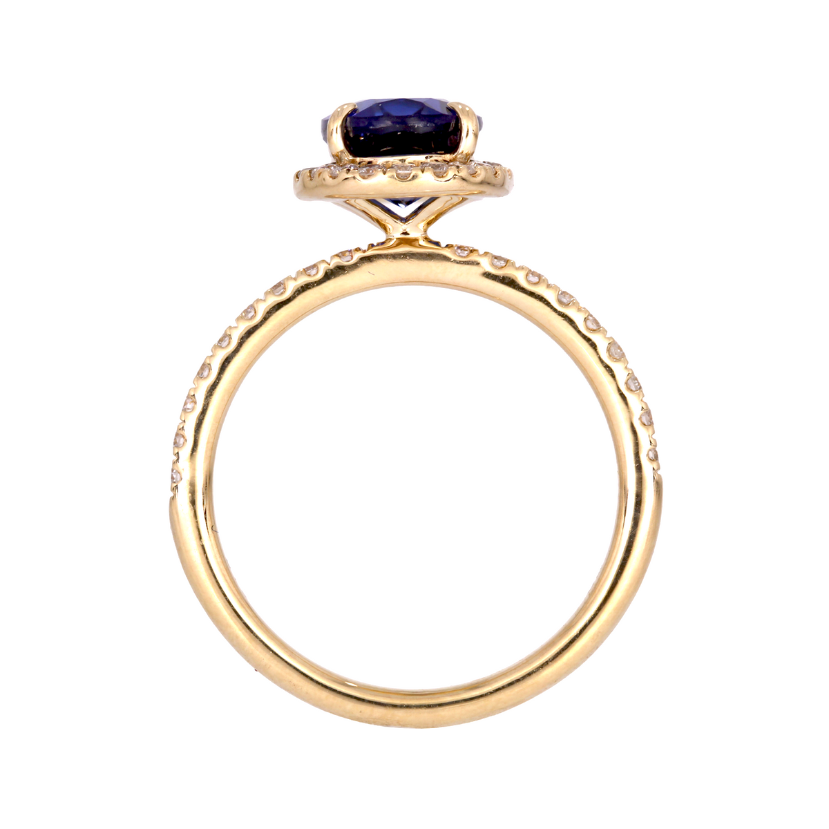 Gold Oval Blue Sapphire and Diamonds Fancy Ring