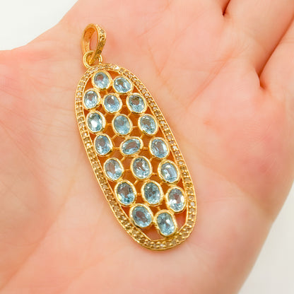 DSP054. Diamond Silver Long Oval Gemstone Pendant