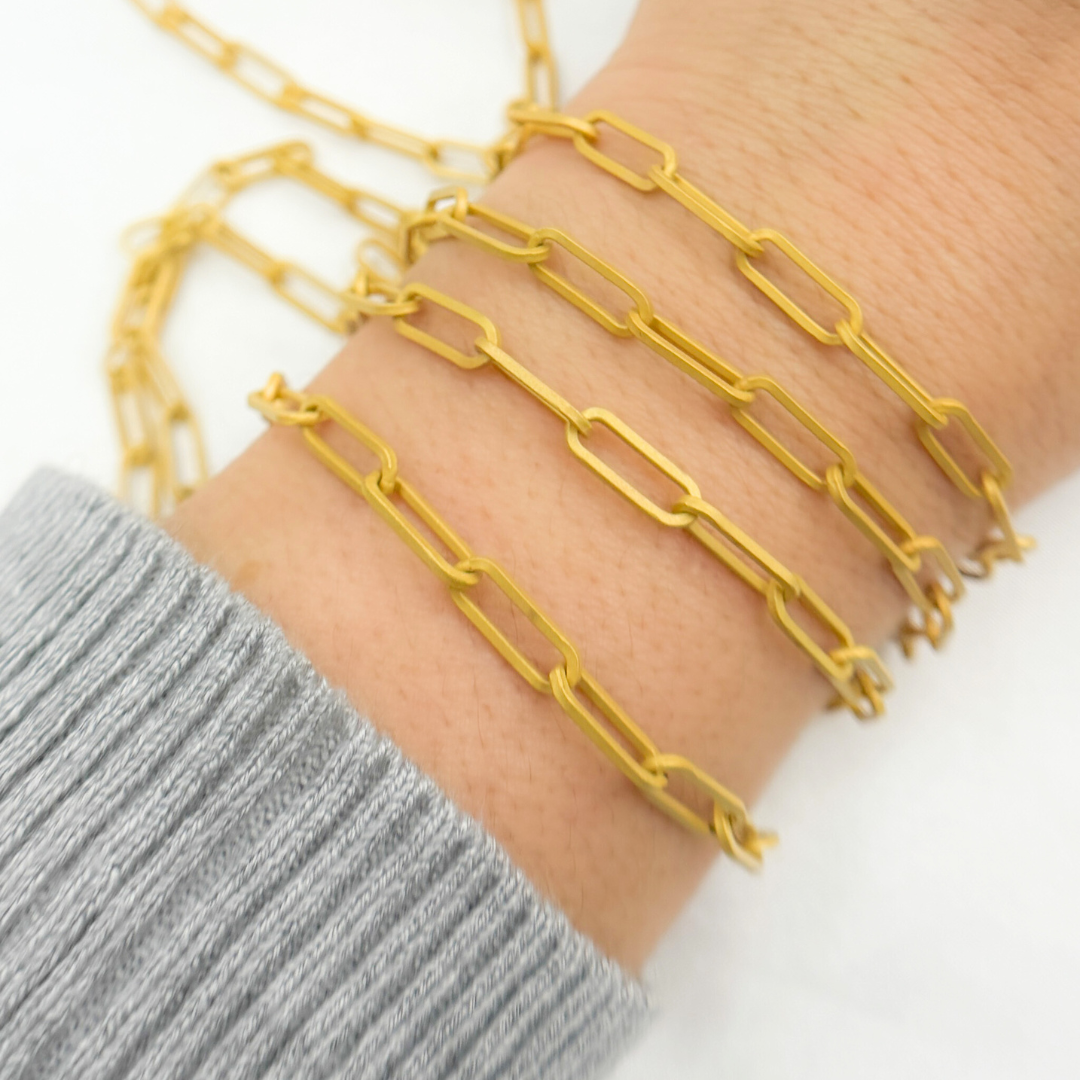 V11GPM. Gold Plated Matt 925 Sterling Flat Paperclip Link Chain