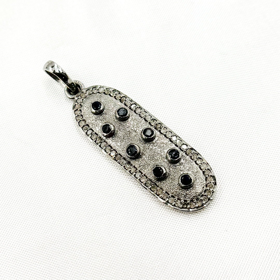 DSP069. Diamond Sterling Silver Oval Pendant with Gemstone