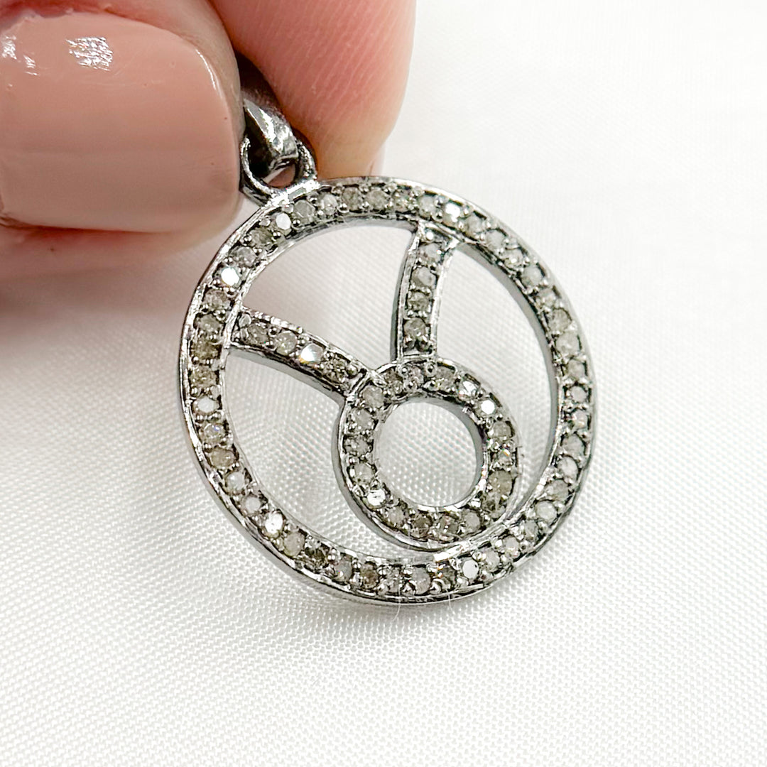 DC308. Diamond Sterling Silver Round Taurus Zodiac Pendant