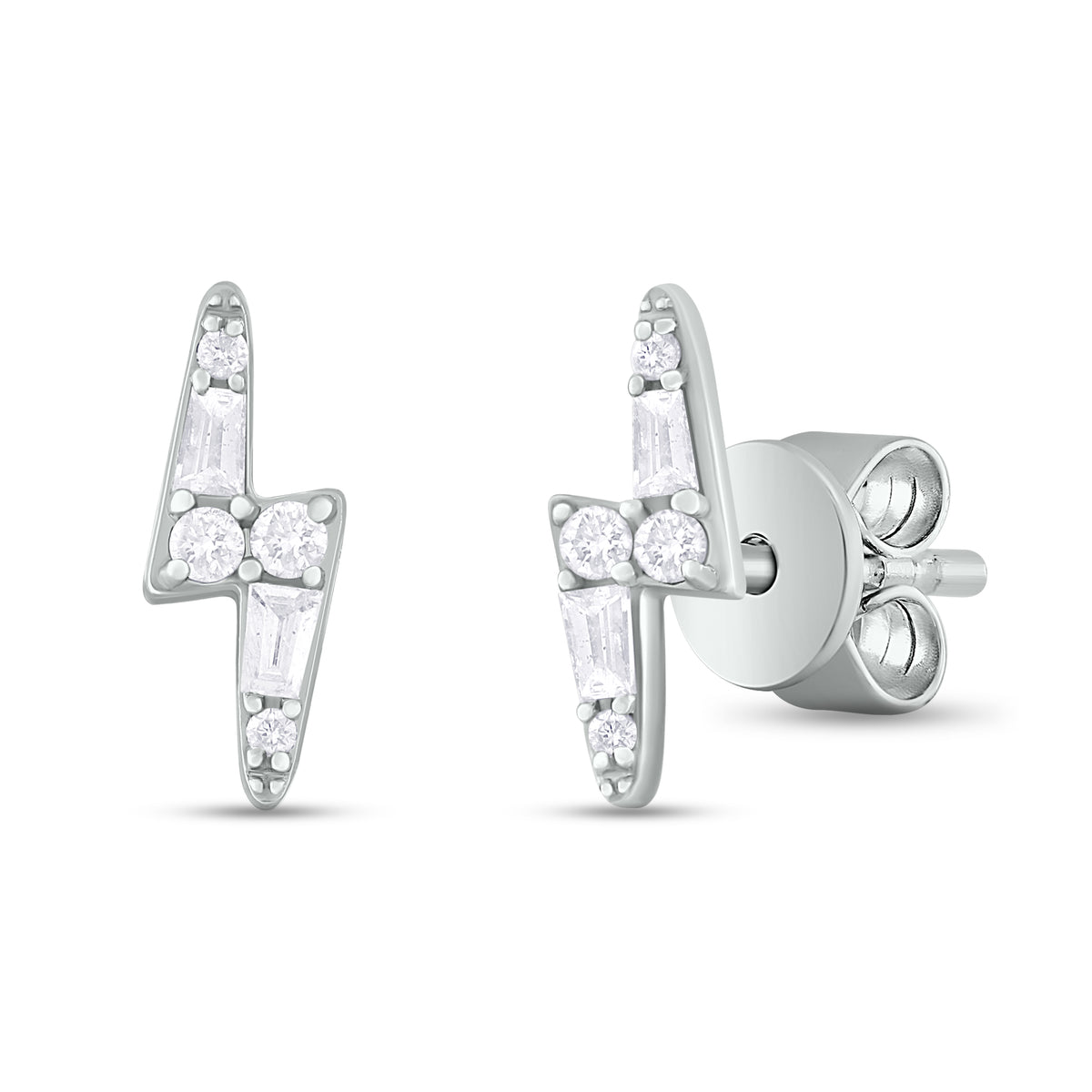 14K Solid Gold Diamond Ray Studs White