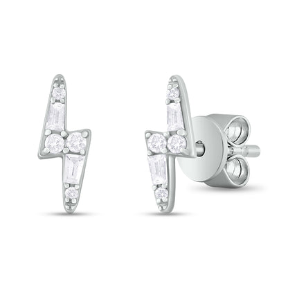 14K Solid Gold Diamond Ray Studs White