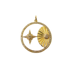 Load image into Gallery viewer, 14K Solid Gold Diamond Circle Charm with Sun and Star in the Center. GDP07
