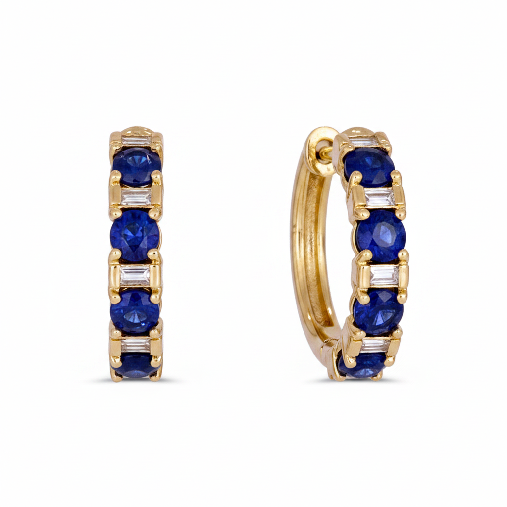 EHC57440. 14K Solid Gold Diamonds and Gemstone Hoops