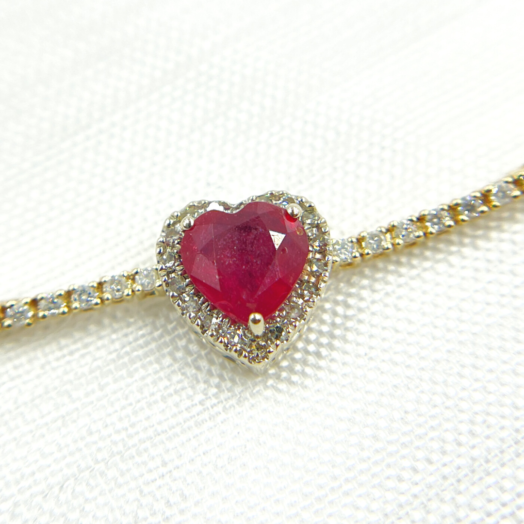 RSTBR194242WG. 14K Gold Diamond Bracelet Ruby Heart