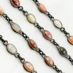 Load image into Gallery viewer, CMS106. Coated Multi Moonstone Oval Shape Bezel Oxidized Wire Chain