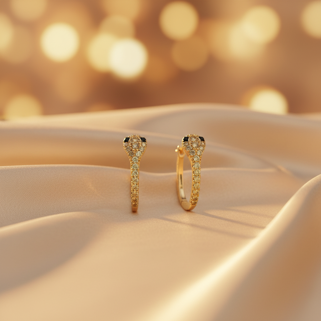 HP404198. 14k Solid Gold Diamond and Gemstone Snake Hoop Earrings