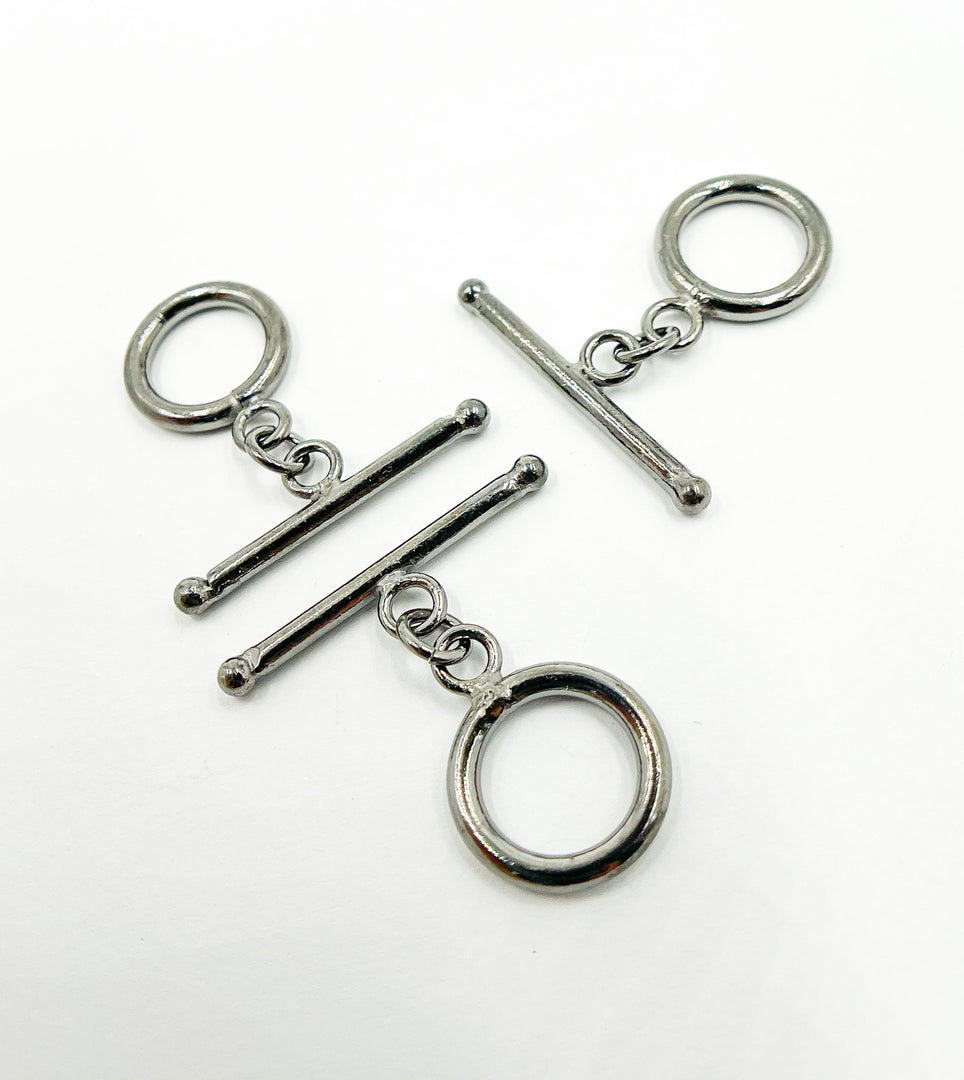 Black Rhodium 925 Sterling Silver Toggle Lock 14mm Round. Toggle10BR