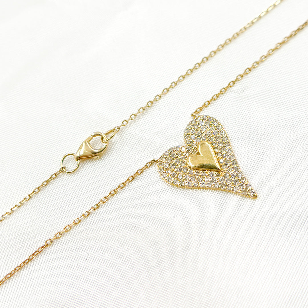 14K Solid Gold Diamond Heart Shape Necklace. TJ0008