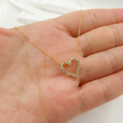 TJ0006. 14K Solid Gold Diamond Heart Shape Necklace