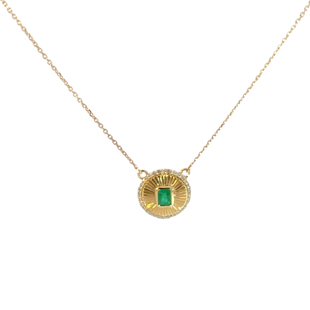 14k Solid Gold Emerald and Diamond Charm Necklace. CN96236EM